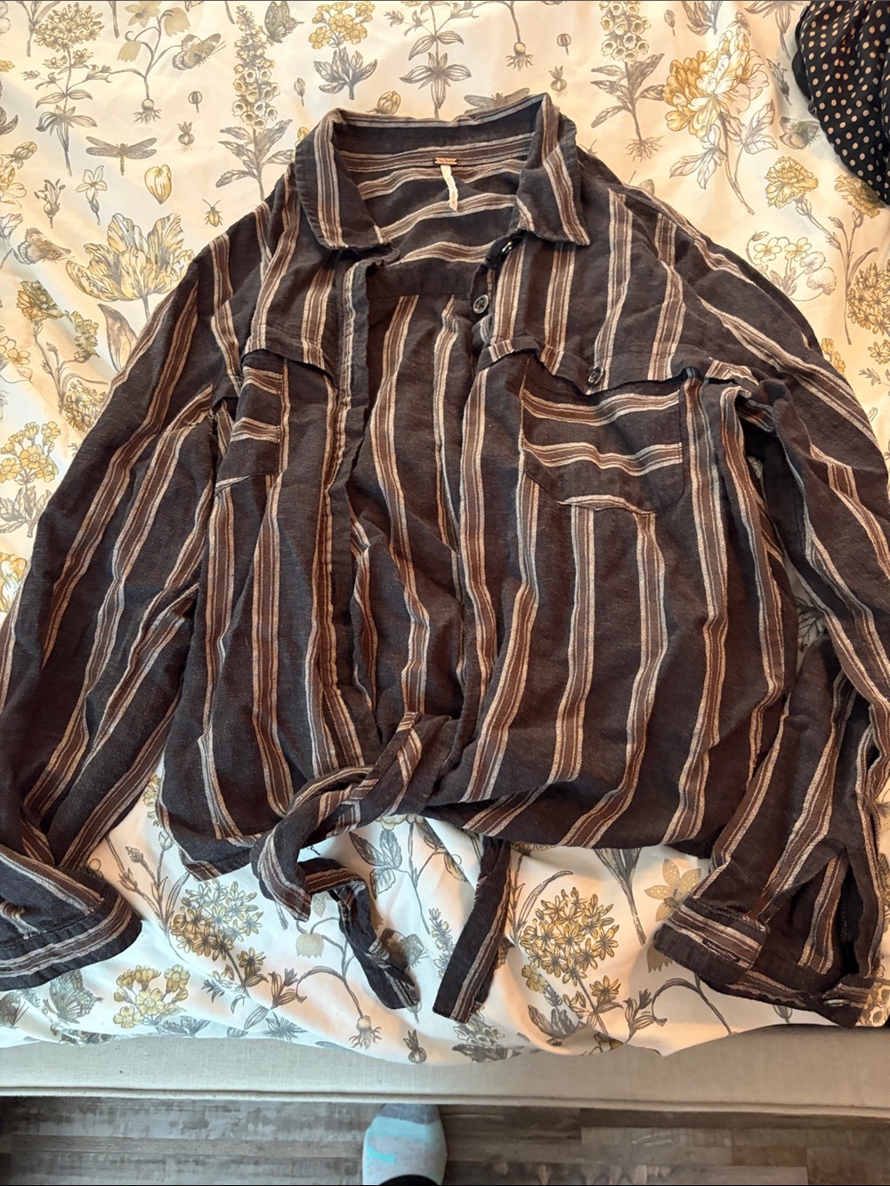 Free people Striped Black Lightweight Button-Up top